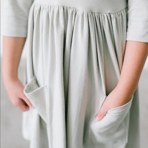 Sage Green Quarter Sleeve V-Back Twirl Dress